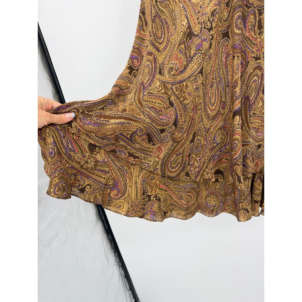 Vintage Jones NYC Womens 100% Silk Midi Skirt Size 14 Brown Floral Dark Fairy - Picture 4 of 9